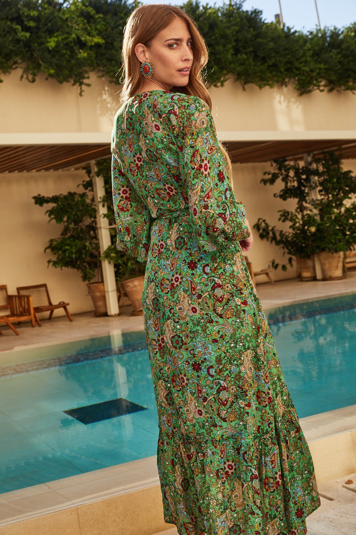 Alexandra Wrap - Green Paisley